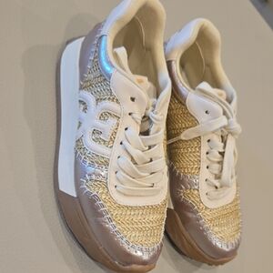 Sam Edelman Metallic Gold and White Sneakers